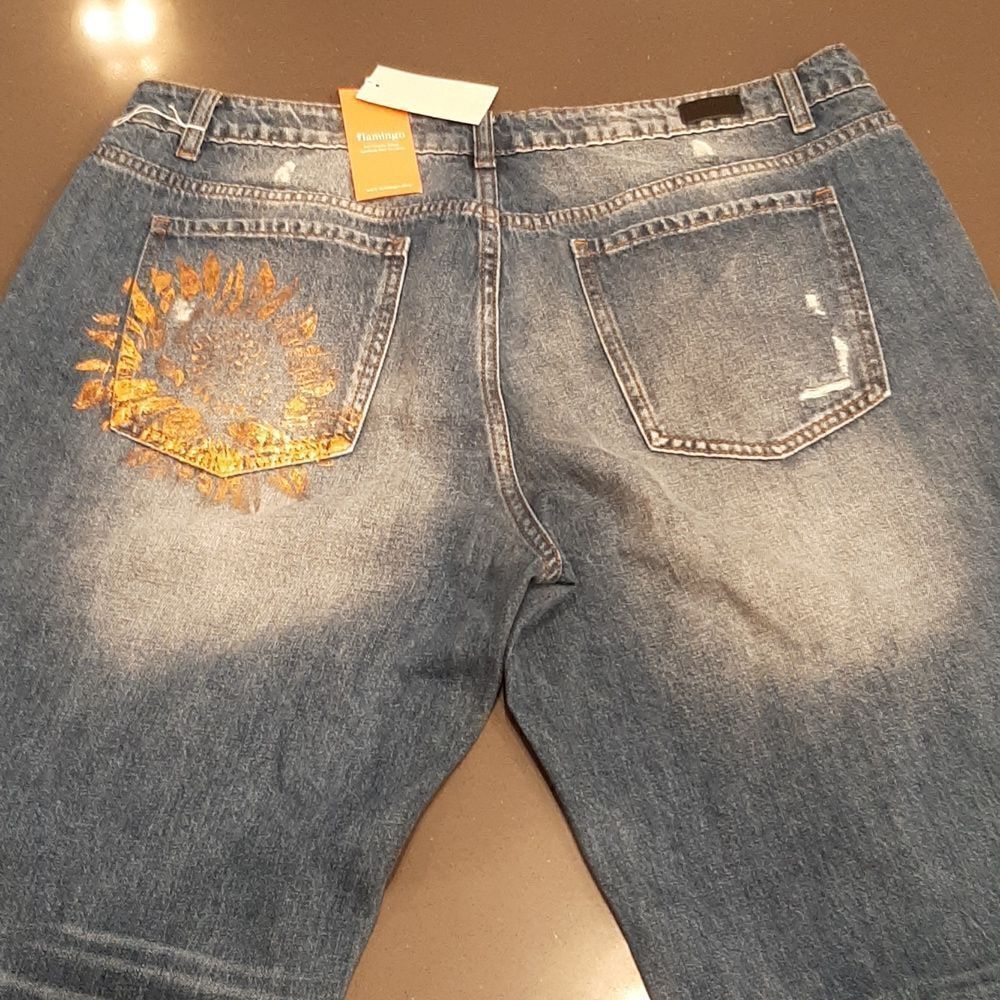 Flamingo Distressed Jeans with Decals NWT